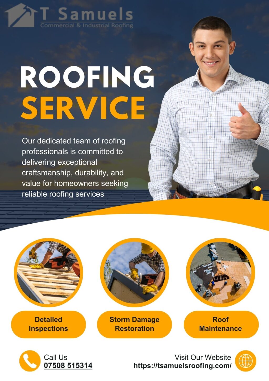 Blue and Orange Modern Roofing Services Flyer