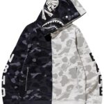 BAPE x Neighborhood Split Camo Shark Full Zip Hoodie Black