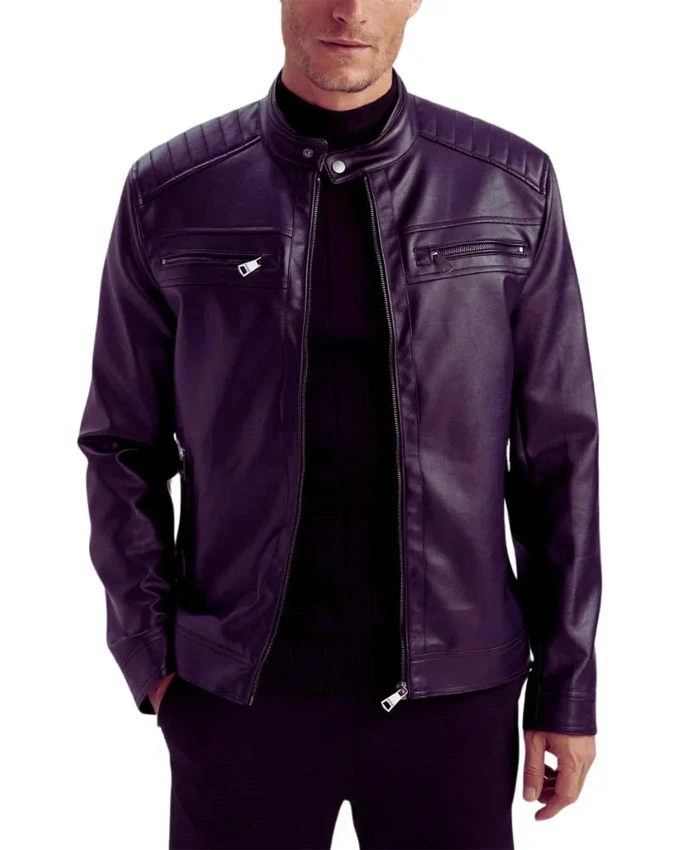 Mens-Purple-Biker-Leather-Jacket-Main Png