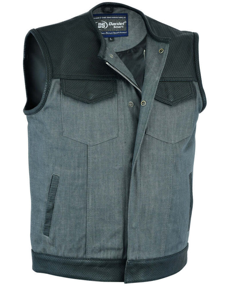 men heavy duty biker leather vest