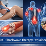 The image explains the shockwave therapy and a complete body aches are displayed in the images.
