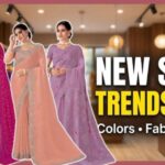 Model wearing a metallic tissue saree from the New Saree Collection 2026.