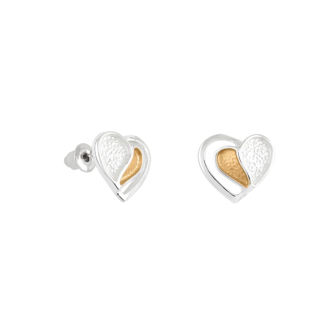 Bicolor Heart Stud Earrings – Elegant Dual Tone Love Jewelry for Women