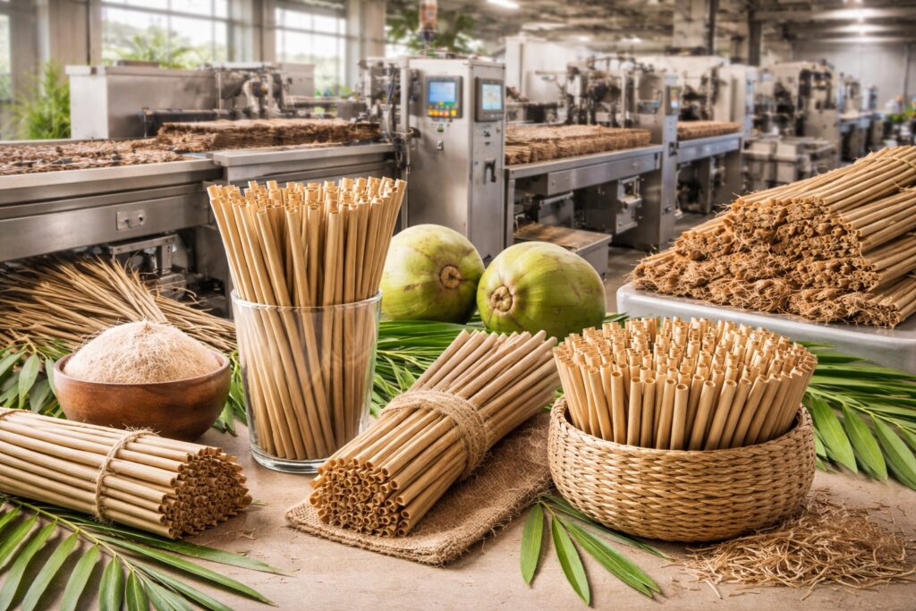 Dry Coconut Leaves Based Biodegradable Straw Manufacturing Plant