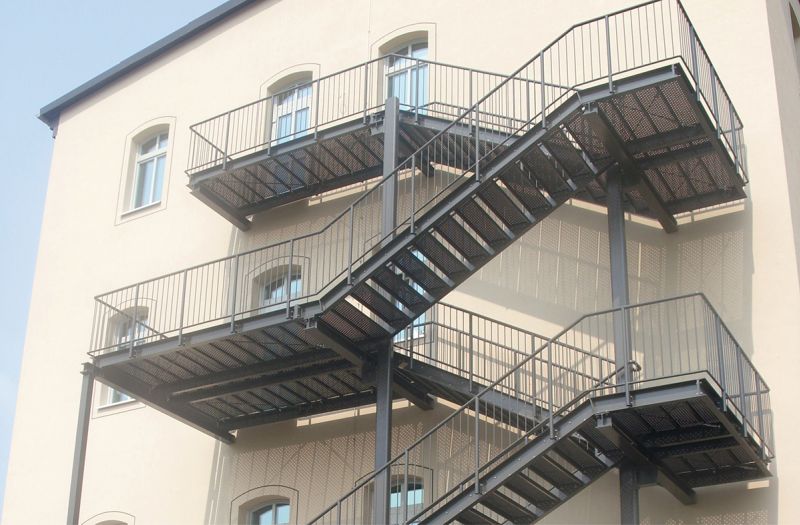 External steel Fire Exit Stair installed on a multi-story building for emergency evacuation