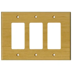 Alder Satin Lacquer 3 Rocker GFCI Decora Switch Covers with elegant wooden finish for modern home décor and wall plate styling.