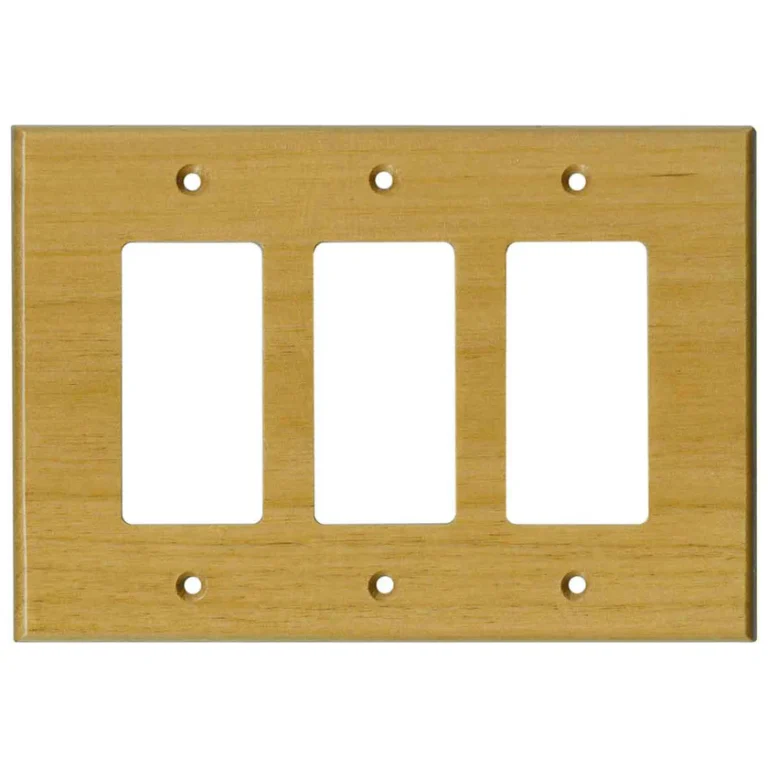 Alder Satin Lacquer 3 Rocker GFCI Decora Switch Covers with elegant wooden finish for modern home décor and wall plate styling.