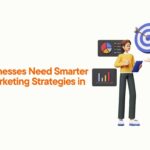 Illustration of two marketing professionals discussing business growth strategies with digital analytics charts and target icons for smarter digital marketing in 2026.