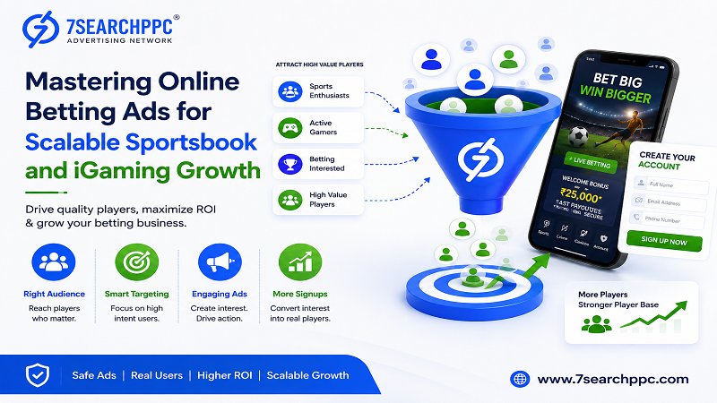 Online betting advertising dashboard with sportsbook campaign analytics and iGaming marketing visuals