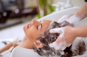 woman taking salon services