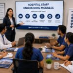 Hospital staff onboarding modules helping new healthcare employees learn training procedures