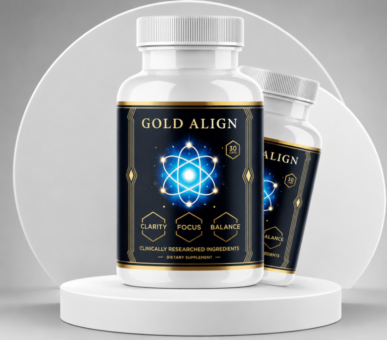 Gold Align supplement bottle displayed with a clean wellness background, representing natural mental clarity, enhanced focus, cognitive support, balanced energy, and overall daily wellness.