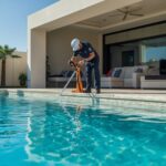 lucid-origin_A_professional_pool_technician_in_branded_uniform_testing_crystal-clear_turquois-0