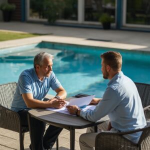 lucid-origin_Homeowner_and_technician_reviewing_a_contract_together_at_an_outdoor_table_besid-0
