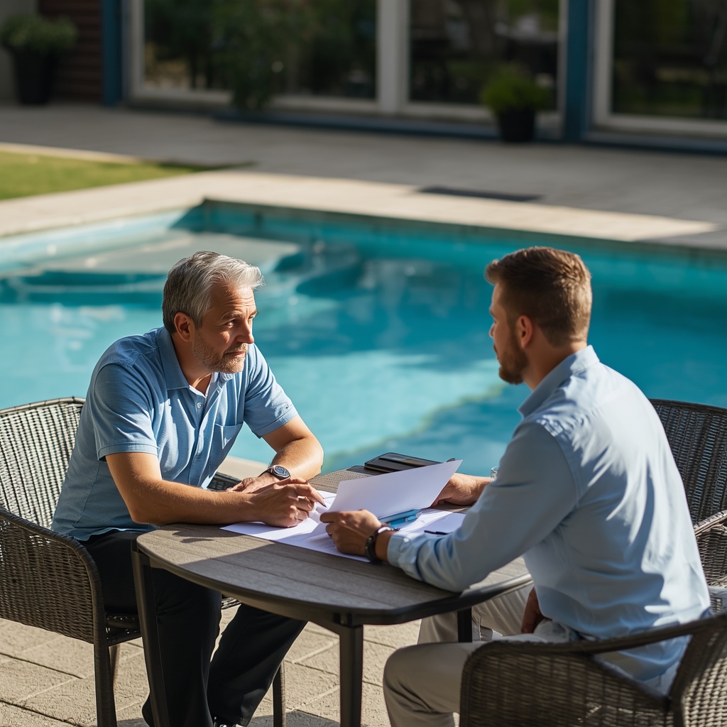lucid-origin_Homeowner_and_technician_reviewing_a_contract_together_at_an_outdoor_table_besid-0