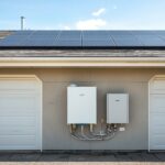 lucid-origin_Professional_photo_of_a_home_battery_storage_unit_mounted_on_a_garage_wall_next_-0