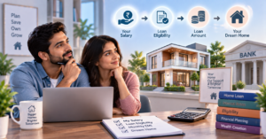 Illustration showing how salary, loan eligibility, and income affect the home loan amount a borrower may qualify for.