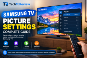 Samsung TV picture settings guide showing brightness, contrast, color, and picture mode adjustments.