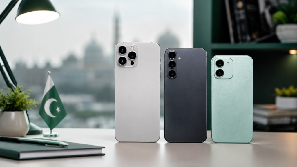 Modern Smartphone Trio on a Desk