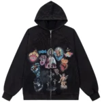 Righteous Craft All-Over Graphic Waffle Zip-Up Hoodie - Black