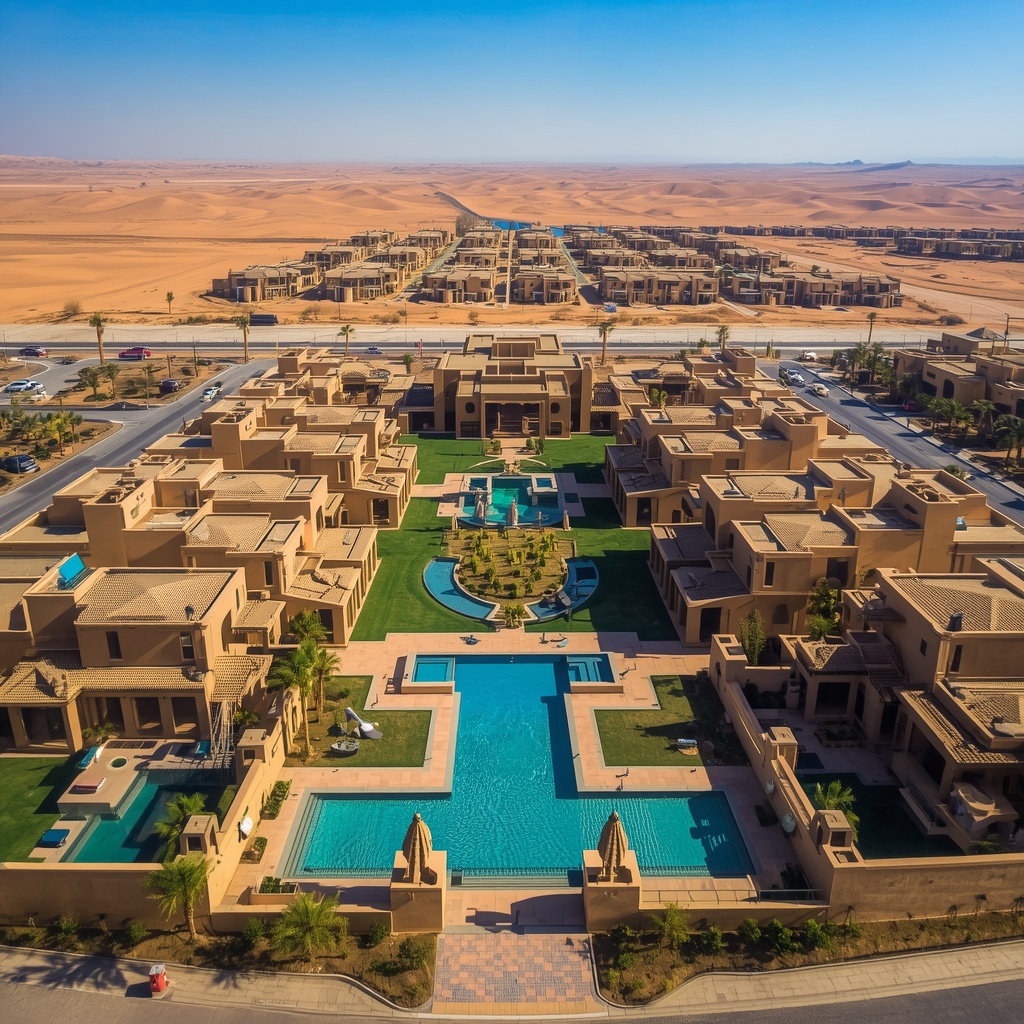 lucid-origin_Aerial_view_of_a_luxury_villa_community_in_the_UAE_with_multiple_swimming_pools_-0