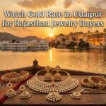 Gold jewelry displayed in a Udaipur jewelry store, illustrating gold-rate monitoring for Rajasthan buyers