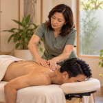 Personalized upper-back massage in a wellness studio