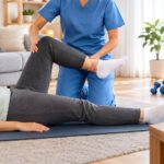 Physiotherapist helping a patient with a knee exercise for mobility problems in Chigwell