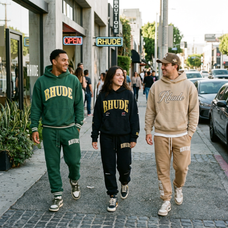 rhude sweatpants styled in luxury streetwear outfit