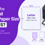 Standard US printer paper size guide showing Letter paper dimensions of 8.5 × 11 inches, with comparisons of Legal, Tabloid, and Executive paper sizes.